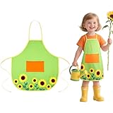 Alaoo Gärtnerschürze Kinder, Grillschürze, Grün Gärtnerin Kostüm mit Sonnenblumen, Unisex Design für Karneval und Mottopartys