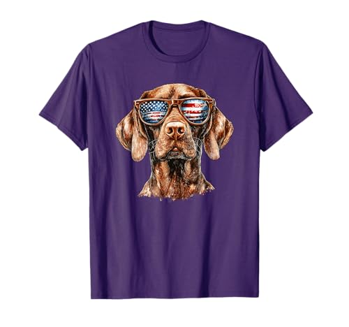 Patriotic Vizsla USA Flag Sunglasses Dog Lover 4th Of July T-Shirt