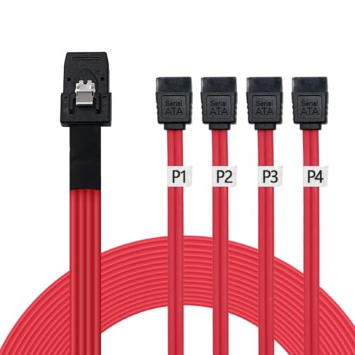 Cable Interno Mini SAS SFF-8087 a 4X SATA 7PIN 1M Rojo