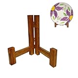 Mency Direct Plate Stands for Display, 5 Inch Plate Holders for Displaying, Rustic Solid Wood Tabletop Saucer Rack, Folding Picture Frame Holder Easel