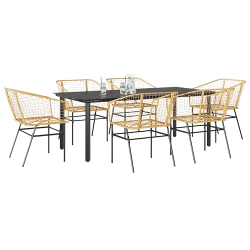 7-teiliges Garten-Esszimmerset, braunes Polyrattan, Glasplatte,...