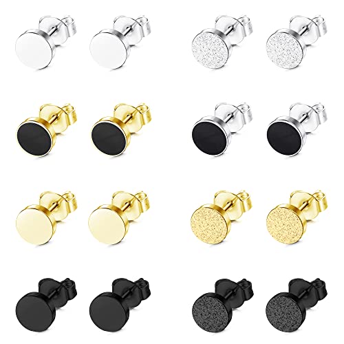 JeweBella 8 Paia 3/4/5/6/7/8mm Orecchini Uomo Donna in Acciaio Inossidabile Piccoli