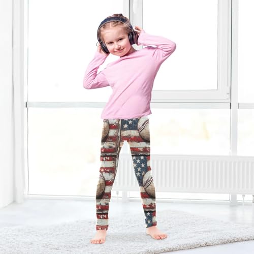 Vintage Flag Baseball Girls Leggings Kids Yoga Pants Dance Active Tights 4T4