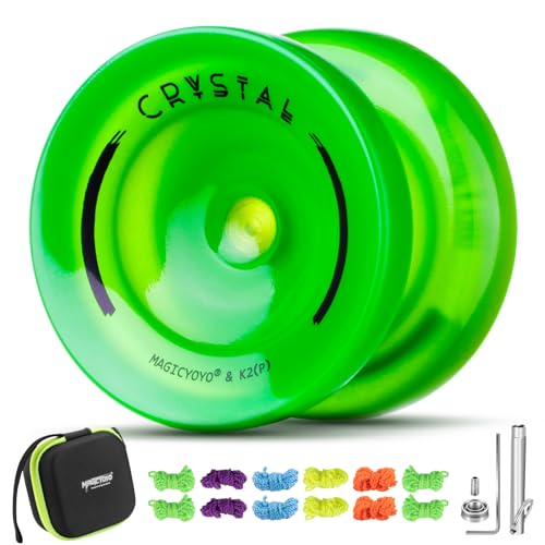 MAGICYOYO K2 Green Yoyo Glow in The Dark, Responsive Yoyo for Kids and Unresponsive Yo yo for Adults, Plastic Yoyo with Finger Spin Trick Yoyo Professional + 12 Yoyo Strings + Extensive Accessory kit