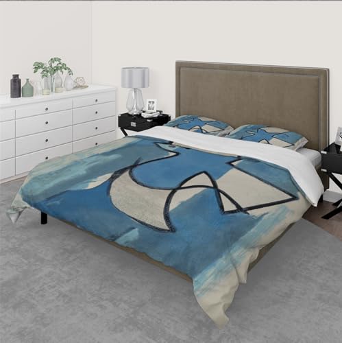 Parure housse de couette Georges Braque 260x220 microfibre bleu 3 pièces - 3