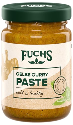 Fuchs Gewürze - Gelbe Curry Paste | Mild-fruchtige Würzpaste mit natürlichen Zutaten | Mit Zitronengras Mango und Galgant | Ideal für indische Currys | 100 g in wiederverschließbarem Glas