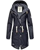 Navahoo Damen Übergangsjacke Regenmantel wasserdicht lang mit Kapuze Tropical Stormoo Navy Gr. M