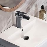 Rozin Wasserhahn Bad Wasserfall Auslauf Bad Waschtischarmaturen Einhebelmischer Schwarz mit Pop-up Ventil Waschtischarmatur