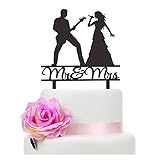 Mr and Mrs Wedding Cake Topper - Guitarist & Singer Couple - Funny Music Theme Wedding/Anniversary/Bridal Shower Cake Topper, Funny Wedding Cake Topper (Singer and Guitarist)