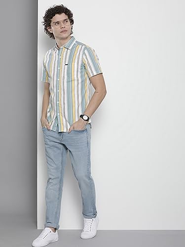 Image of The Indian Garage Co Men Regular Fit Striped Half Sleeves Cutaway Collar Casual Shirt