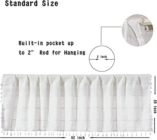 Yokii Ivory White Boho Tassel Valances For Windows Modern Farmhouse Cotton Linen Valance Kitchen Curtains Topper French Country Window Treatments Tier Curtain For Bathroom Bedroom Decors, W52 X L18 #TOP4