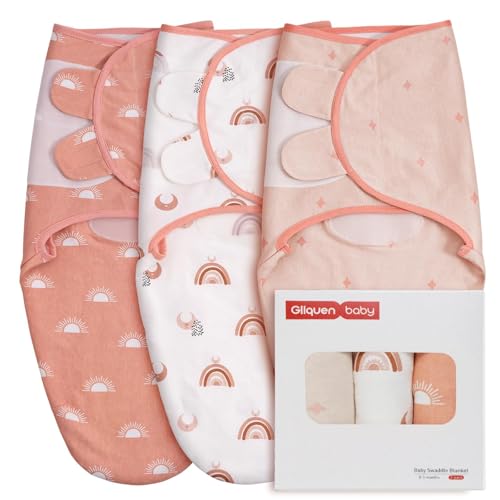 Image of GLLQUEN BABY 3-Pack Baby Swaddle Sleep Sacks for Newborn - Baby Swaddles 3-6 Months, Infant Swaddling Sack, Rainbow & Sun, Newborn Swaddle Blanket Wrap(Medium/Large)