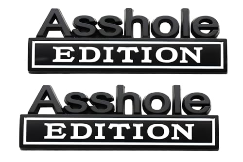 Image of Pair Set Asshole Edition Badge 3D Emblem Fit for Car Truck SUV Side Rear Front Hood Trunk Door Decal Sticker (Black White)