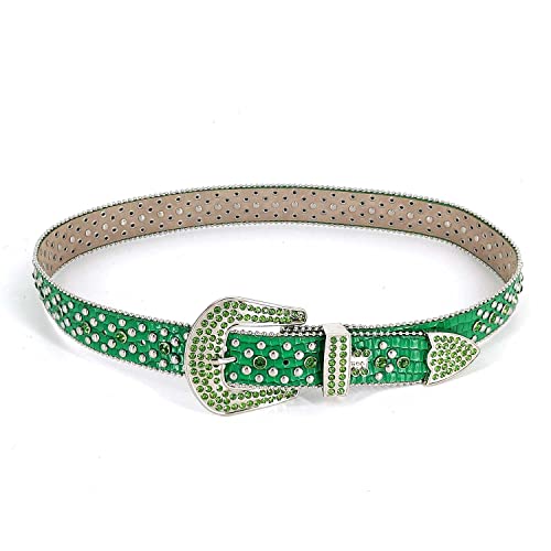 Rivet Hip-Hop Leather Belt Rhinestone Belt Dancing Party Waistband Mens Green4