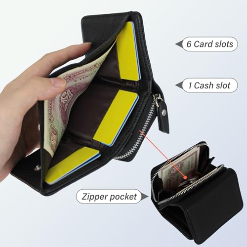 Small Wallet for Woman, Ladies Fashion Trifold Leather Wallet, Multi Card Holder Wallet with Zipper Coin Pocket (Black)4