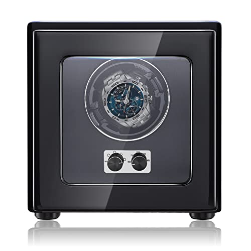 NEWTRY Automatic Watch Winder Watches Winder Boxes with LED Light Quiet Motor for Watches Display for Men and Women Gift AC Adapter Not Include Watches (Black One Slot)