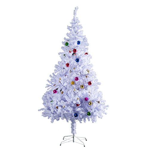 HOMCOM Árvore de Natal 150 cm pinho artificial com ornamentos decorativos 48 peças e suporte metálico cor branca árvore realista para decoração de Natal