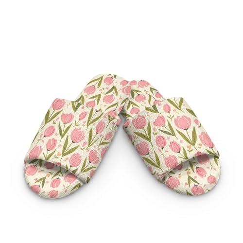 Womens Mens Fuzzy Slippers Fall Winter Flat Flannel Open Toe Slippers for Adults Indoor Wear