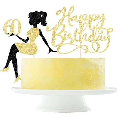 Yetxel glitter Sitting Girl Happy 60thBirthday Cake Topper Crown high heels silhouette queen sexy girl party Cake decoration 60Anniversary/Birthday Cake Topper Party Decoration Cover