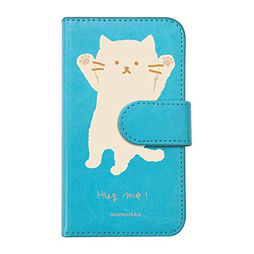 【moimoikka】 iPhone17 Pro Max アイフォン17プロマックス 対応 手帳型 スマホ ケース hug me ねこ(大) 猫 ネコ アニマル 動物 キャラクター おしゃれ かわいい (カバー色ブルー) ダイアリータイプ 横開き カード収