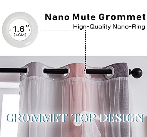 Image of Yancorp Curtains for Girls Bedroom Kids Curtain Hollow-Out Star Window Nursery Curtain 63 inches Length Room Darkening Grommet 2 Layers (Pink Grey, W34 X L42)