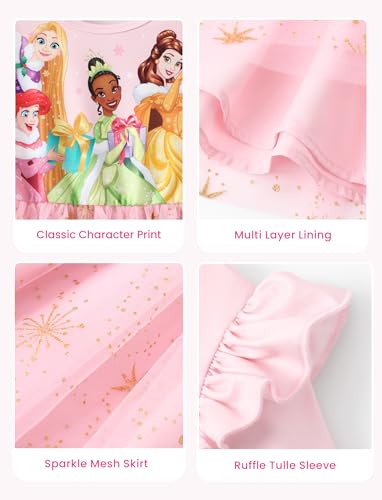 Image of Disney Girls' Tulle Tutu Dress Birthday Party Outfit Baby /Toddler | Officially Licensed, Frozen Elsa, Minnie, Princess, Velvet Top with Belt, Multi-Layer Mesh Skirt, Ruffle Long Sleeve Clothes