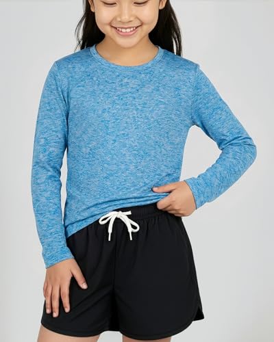 Image of Real Essentials 4 Pack: Girls' Dry-Fit Long Sleeve Crew Neck T-Shirt - Athletic Activewear Soccer Top for Teens Kids Youth