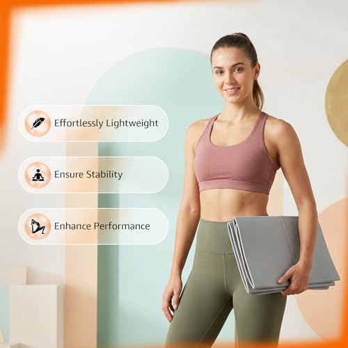 Image of Amazon Basics Portable Folding TPE Yoga Mat with Carry Bag | 5 mm Thick | Anti-Slip Grippy Surface | Foldable & Travel-Friendly Design | Lightweight Exercise Mat for Yoga, Pilates, Gym & Home Workouts | 180 x 60 cm