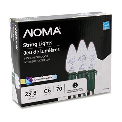 NOMA LED Christmas Lights | 70-Count C6 Clear Pure White Bulbs | 23