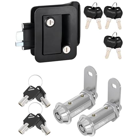 TrampgiK Engineering Plastic Camper Door Lock Pack of 1 & RV Storage Locks, 1 1/2” Pack of 2 Cover