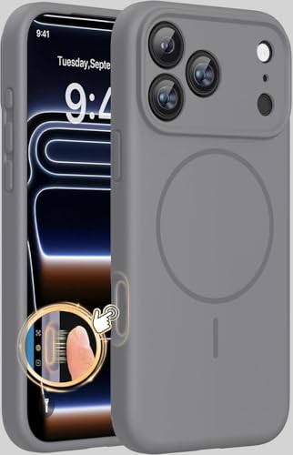Image of mobistyle Magnetic Silicone Back Cover for iPhone 17 Pro Max 6.9-Inch, Compatible with Mag-Safe, Silky Soft Touch, Shock Absorbing Phone Cover Case with Camera Lens Protection (Grey)