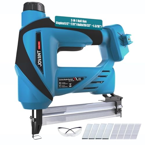 2 in 1 Nail Gun with 1/5'' Narrow Crown Staples and 18G Nails 800 pcs, Nail Gun for Jovant 20V Battery (No Battery), Brad Nailer for Home Improvement & DIY, 800pcs Staples/Nails (Tools Only)