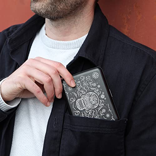 Image of OGON -DESIGNS- Aluminum wallet, Large capacity with metal lock, RFID Protection against fraud and demagnetization, model Smart Case OSLO Large (Engraving Muertos)