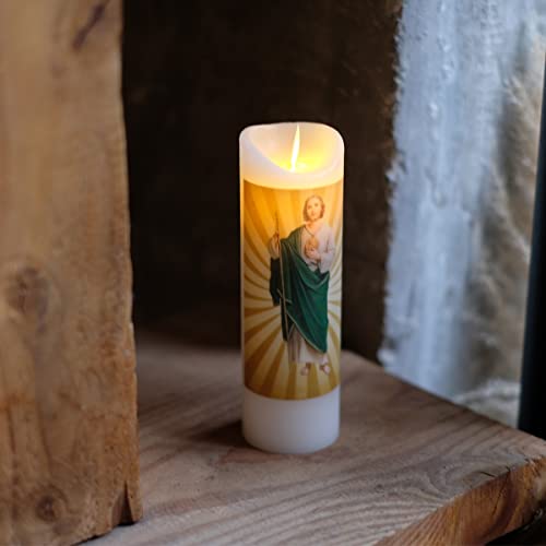 Nonno & Zgf Saint Jude Flameless Candle, Real Wax, Moving Wick, Religious Prayer Devotion Candles Gift, Battery Operated With Remote Timer Function #TOP5