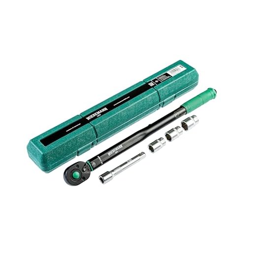 Drehmomentschlüssel Set 1/2 Zoll mit Verlängerung und 17, 19, 21mm Einsatz von WIESEMANN 1893 I selbstauslösend mit Rechtsanzug & Doppelskala I aus CV-Stahl verchromt I 80386