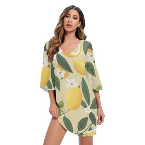 Robe courte à manches 3/4 avec manches amples et tissu respirant
