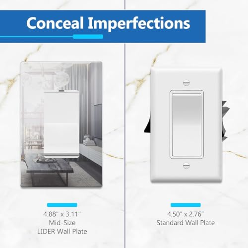 Image of LIDER Decorator Wall Plate, Impact Resistant, Plexiglass, Reflective Finish, Modern Upgrade, Screwless Light Switch /Outlet Cover, Mid-Size 1-Gang 4.88 inch x 3.11 inch, Acrylic, Mirror Glass Silver, 1-Pack
