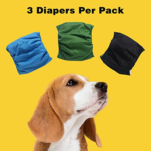 Dream&Glamour Washable Dog Belly Bands (Pack Of 3)，Reusable Wrap Diapers For Male Dog (L,Black+Green+Blue) #TOP2