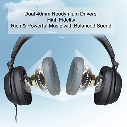 Simolio Stereo Wired Over Ear Headphones With Mic & Volume Control, 1.5M / 4.9Ft Long Cord Headphone For Adults, Students, Kids, Durable Headset For Pc, Computer, Laptop, Tablet, Phone - Sm-906M Black #TOP2