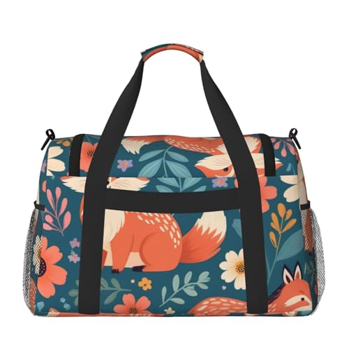 Cute Floral Animal Pattern Print Travel Duffle Bag - Foldable Personal Item Travel Bag for Women & Men,Carry-On Convertible Crossbody Tote Bags with Adjustable Shoulder Strap & Pockets 13x10.2x19.7 in2