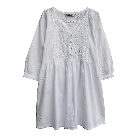Ayurvastram Megha Pure Cotton Hand Embroidered Tunic Top Blouse: White, L Cover