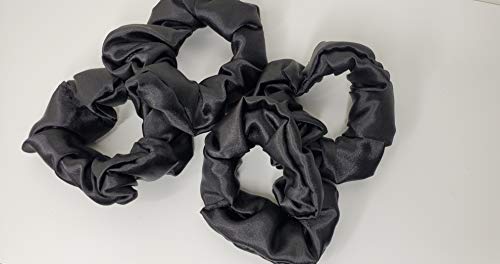 Lurrose 5pcs Black Satin Hair Scrunchies Solid Color Elastic Hair Ties for Women Girls