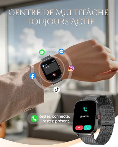 Montre connectée santé cardio sommeil étanche IP68 compatible Android iOS noir