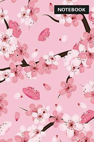 Notebook: Cherry Blossoms, Sakura Flower with Pink Background Cover, Lined Blank Notebook Journal Size : 6x9in with 100 pages for Write
