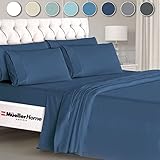 Mueller Ultratemp Bed Sheets Set, Super Soft 1800 Thread Count Egyptian 18-24 Inch Deep Pocket Sheets, Transfers Heat, Breathes Better, Hypoallergenic, Wrinkle, 6Pc, Navy, California King