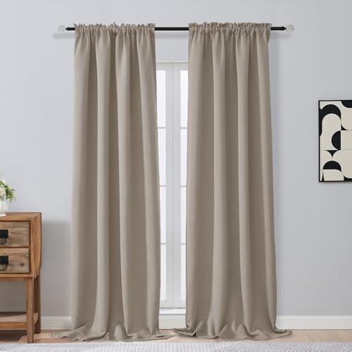Image of Stone Blackout Curtains for Bedroom 96 Inches Long 2 Panels, Soft Fabric Blackout Curtains, Room Darkening Living Room Window Treatments, Dual Rod Pocket Window Drapes, 2x40Wx96L Inches