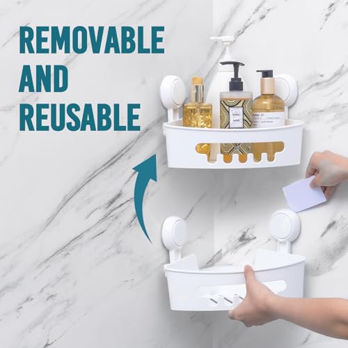 Taili Corner Shower Caddy + Soap Dish Removable Suction Cup Shower Caddy Bathroom Shower Organizer Soap Bar Drill-Free Bathroom Bedroom Organizer Set Suction Basket Suction Shelf thumb #5