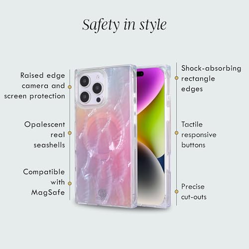 Image of COCOMII Rectangle for iPhone 15 Pro Max Case, Pink Real Mother of Pearl