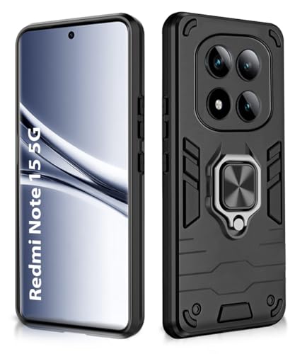 Image of WOW IMAGINE Shock Proof Back Case Mobile Cover for Mi Redmi Note 15 5G 2025 | Poco M8 5G | Back Cover Case (Tough Armor | Hybrid PC + TPU | Ring Holder & in-Built Kickstand | Black)
