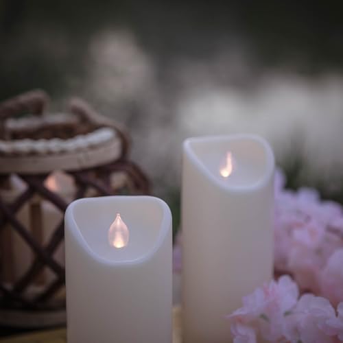 Image of Waterproof Outdoor Battery Operated Flameless Candles with Auto Timer Flickering Plastic Resin Electric LED Pillar Lights for Lantern Patio Garden Wedding Party Decorations 3x7 Inches Ivory 2 Pack